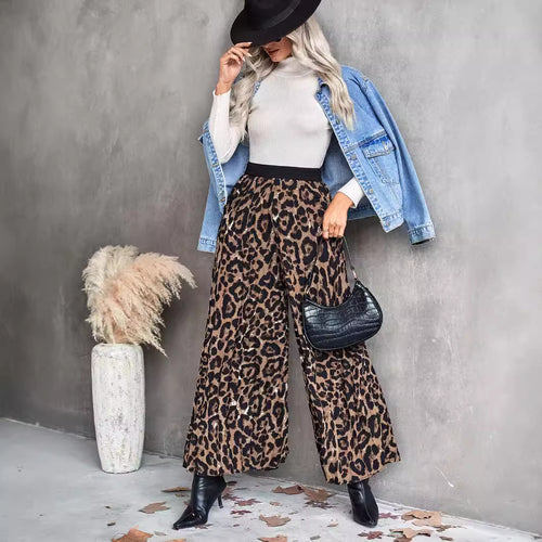 Pantalons Palazzo évasés pour femmes avec imprimé animal et taille élastique Levoire