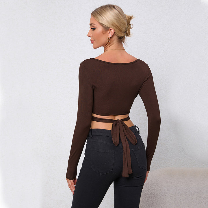 Chemise femme cropped à manches longues avec anneau décoratif et design enveloppant Levoire