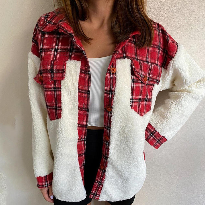 Veste chemise en polaire pour femmes avec motif à carreaux et coupe décontractée Levoire