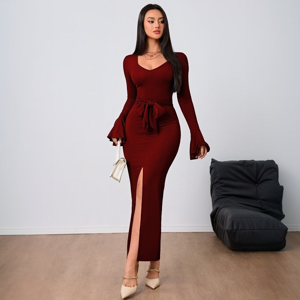 Robe femme avec décolleté en V et manches évasées Levoire