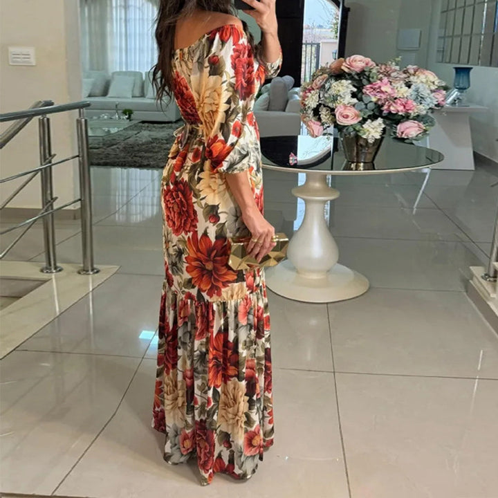 Robe maxi florale pour femmes avec design décolleté et ourlet à volants Levoire