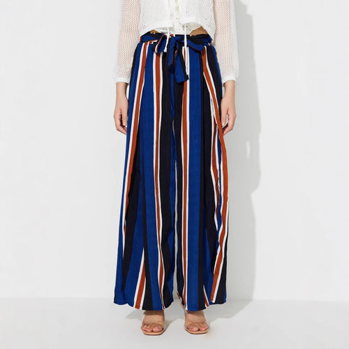 Pantalons palazzo larges pour femmes avec ceinture stylée et motif rayé moderne Levoire