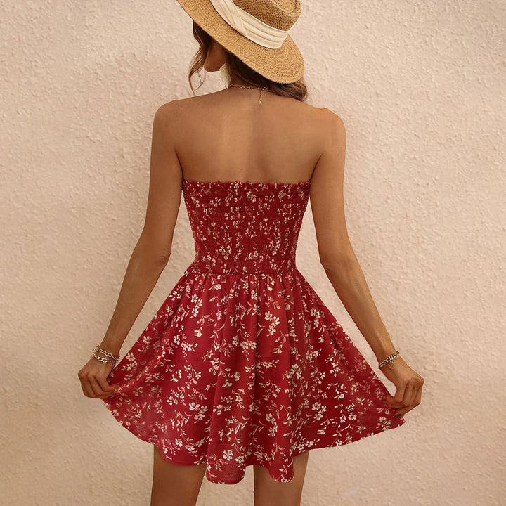 Robe Mini d'été pour Femmes avec Design Floral et Haut Élastique Levoire