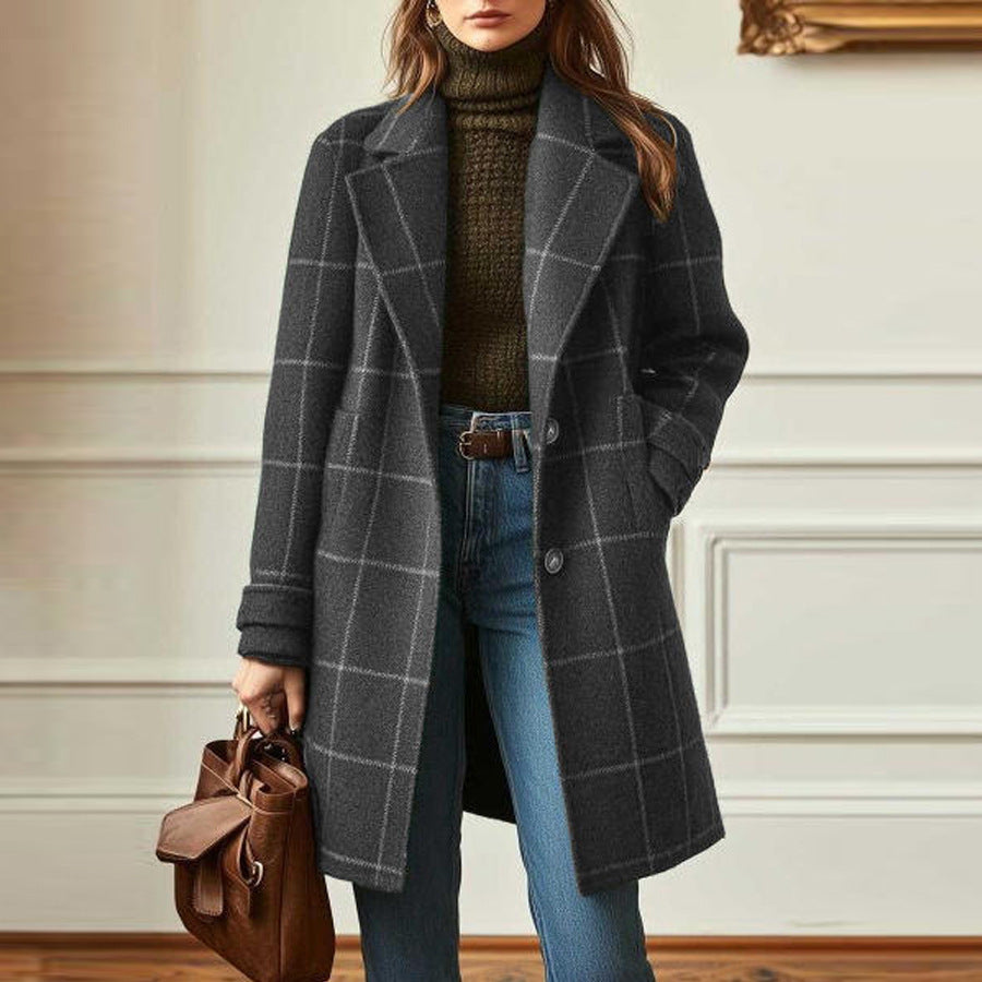 Manteau en laine à carreaux pour femmes Levoire