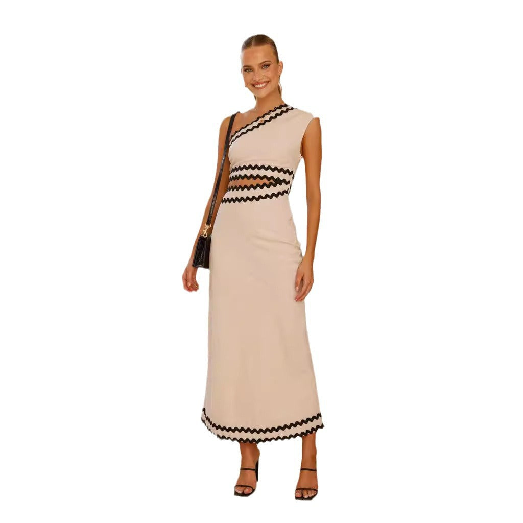 Robe midi pour femmes avec coupe asymétrique et détails en zigzag enchanteurs Levoire