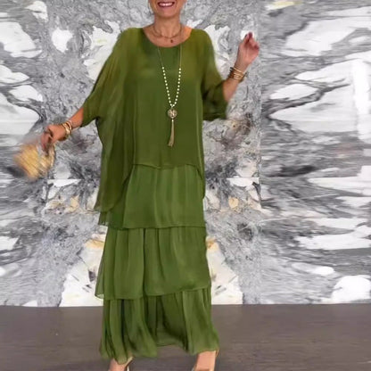 Levoire | Élégante Robe Longue à Manches Batwing et Col Ronde pour Femme