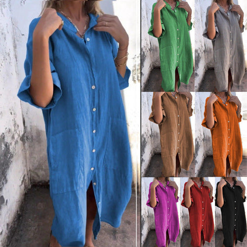 Levoire | Robe en coton-lin décontractée avec des manches trois-quarts