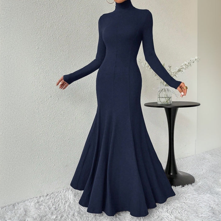 Robe maxi élégante pour femme à manches longues avec col haut et ourlet évasé Levoire