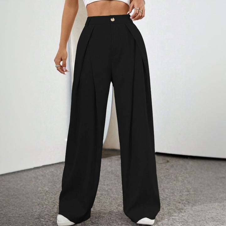 Pantalons palazzo taille haute généreux pour femmes avec élégants plis et bouton visible Levoire