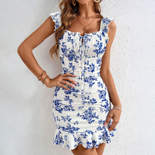Robe mini femme avec motif floral et détails volants Levoire