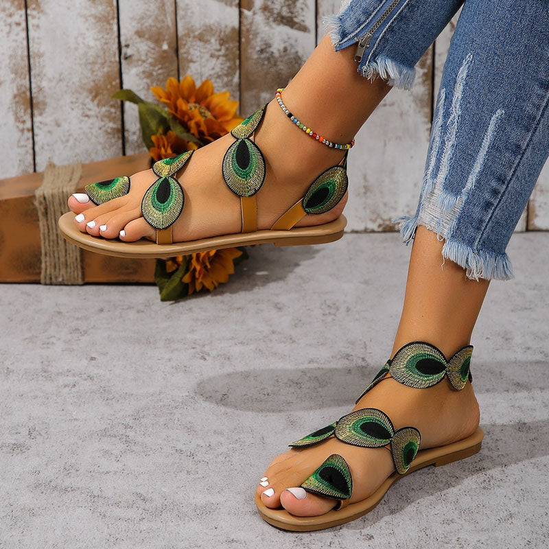 Levoire | Sandales Ouvertes Avec Détails Verts Pour Femmes