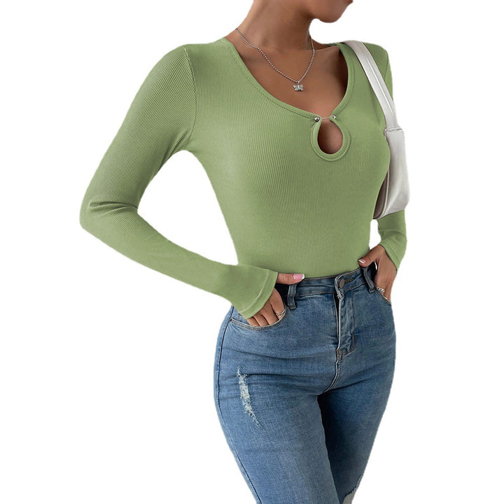 Chemise à manches longues pour femme avec décolleté en V profond et détail de nœud décoratif Levoire