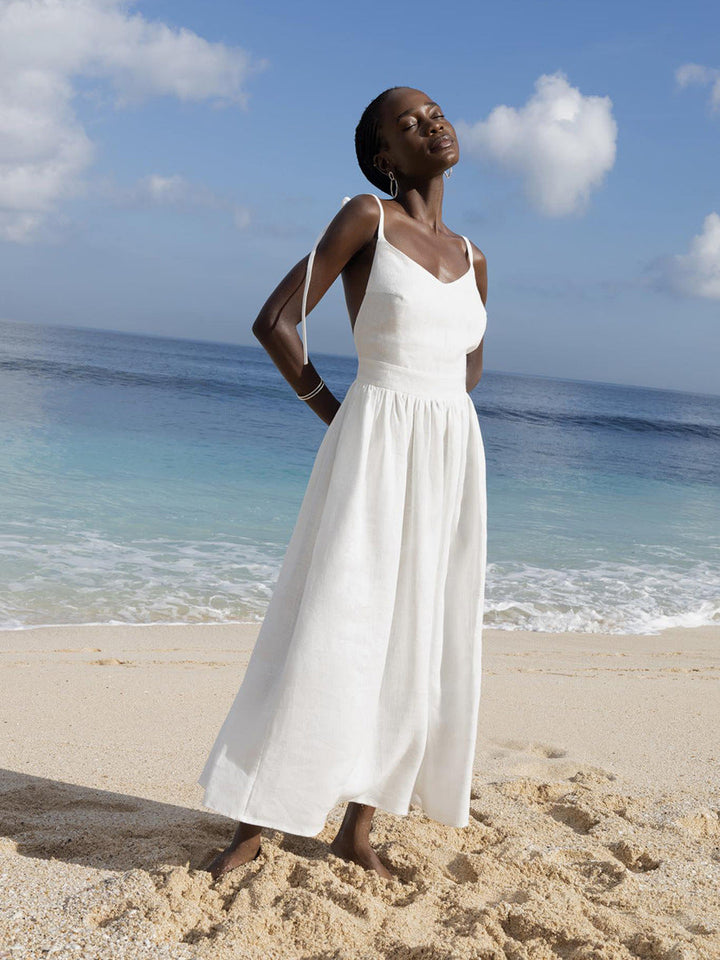 Levoire | Robe Longue En Coton Avec Bretelles Blanc
