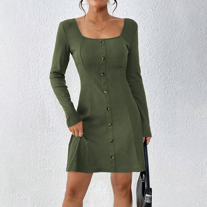 Robe à boutons pour femmes avec manches longues et décolleté carré Levoire