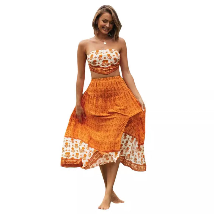 Ensemble femme deux pièces avec top bandeau et jupe maxi fluide Levoire