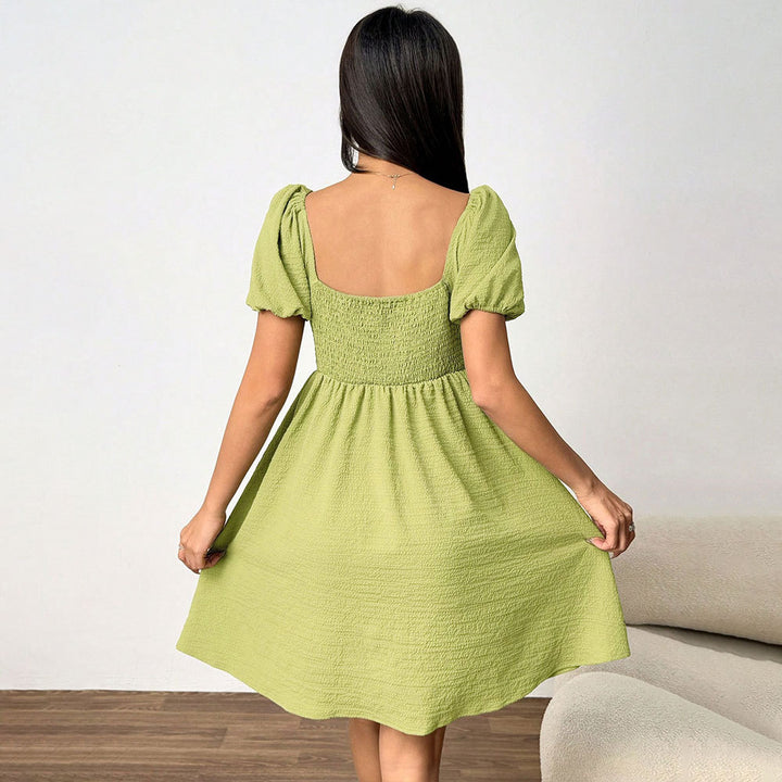 Robe d'été femme à épaules dénudées avec manches bouffantes et fente latérale Levoire
