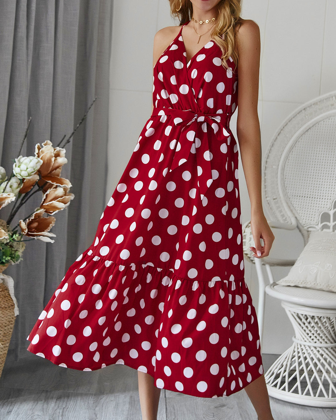 Robe maxi femme à pois et volants par Levoire