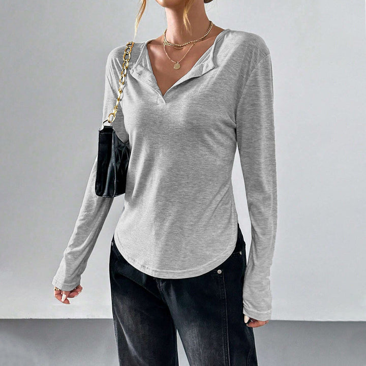 T-shirt à manches longues pour femmes avec subtil V-hals et coupe décontractée Levoire