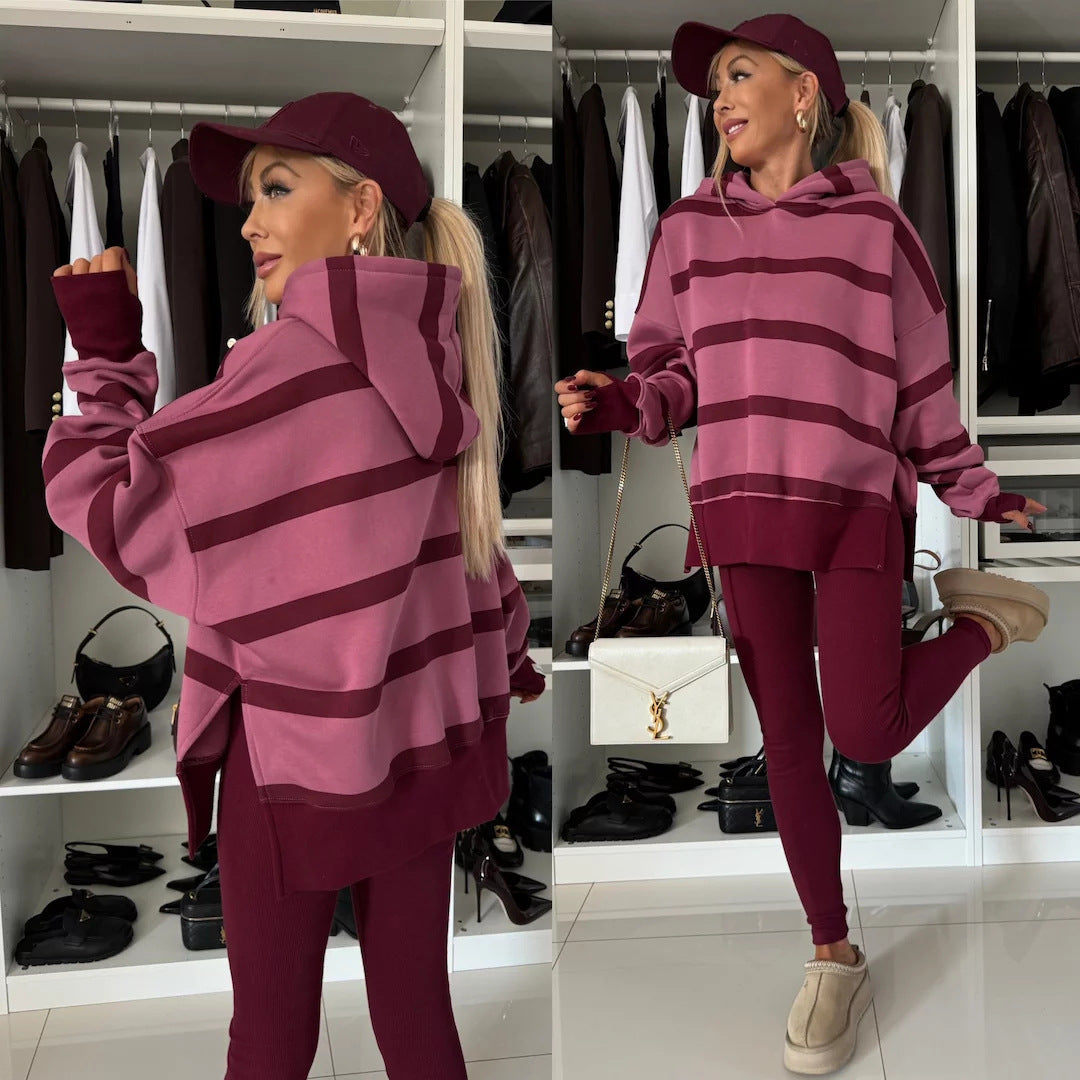 Levoire | Trendikampi uni couleur imprimé hoodie ensemble