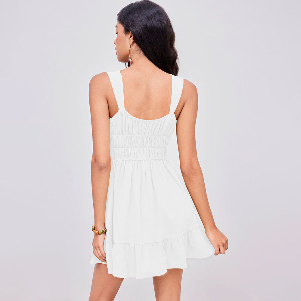 Robe d'été mini pour femmes avec des détails en volants légers et des bretelles ajustables Levoire