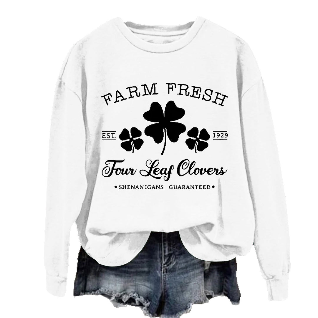 Sweat-shirt de loisirs pour femmes avec motif de trèfle inspiré du vintage et coupe confortable Levoire