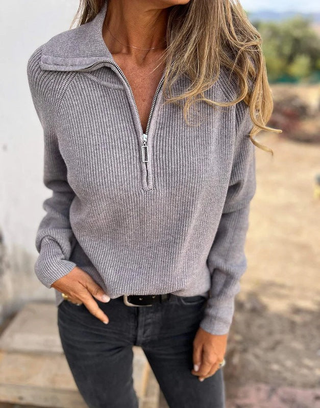 Pull en tricot élégant pour femme avec demi-zip et texture côtelée Levoire