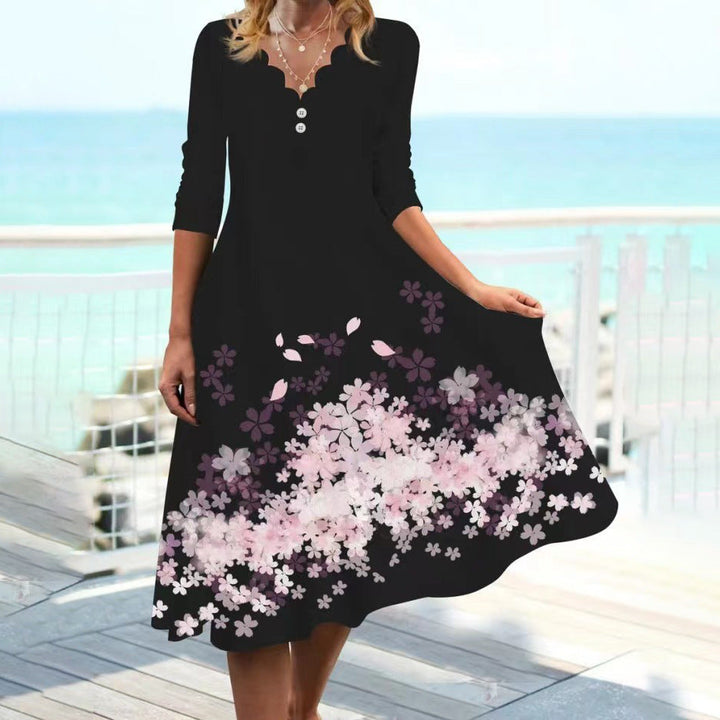 Levoire | Élégante robe mi-longue à manches avec imprimé printanier A2