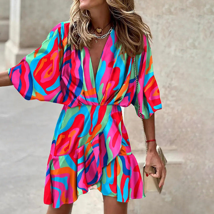 Levoire | Robe Élégante Avec Des Manches Chauve-Souris Multicolore