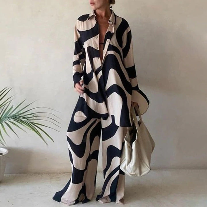 Levoire | Ensemble De Blouses À Manches Longues Amples Et De Pantalons Larges Assortis Bande noire