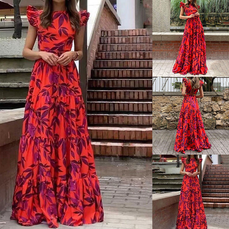 Robe maxi femme avec détails en volants et design floral Levoire