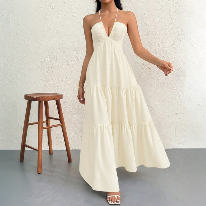Robe maxi femme avec décolleté V profond et volants Levoire