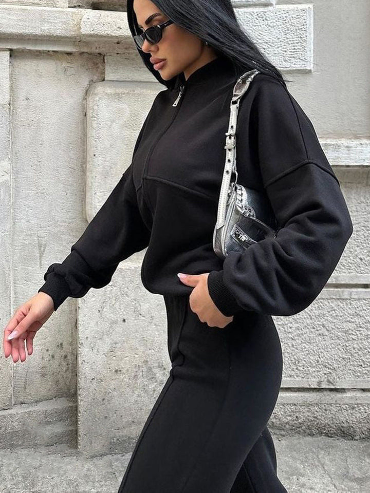 Levoire | Trendik Street Style Veste Pantalon Long Set noir