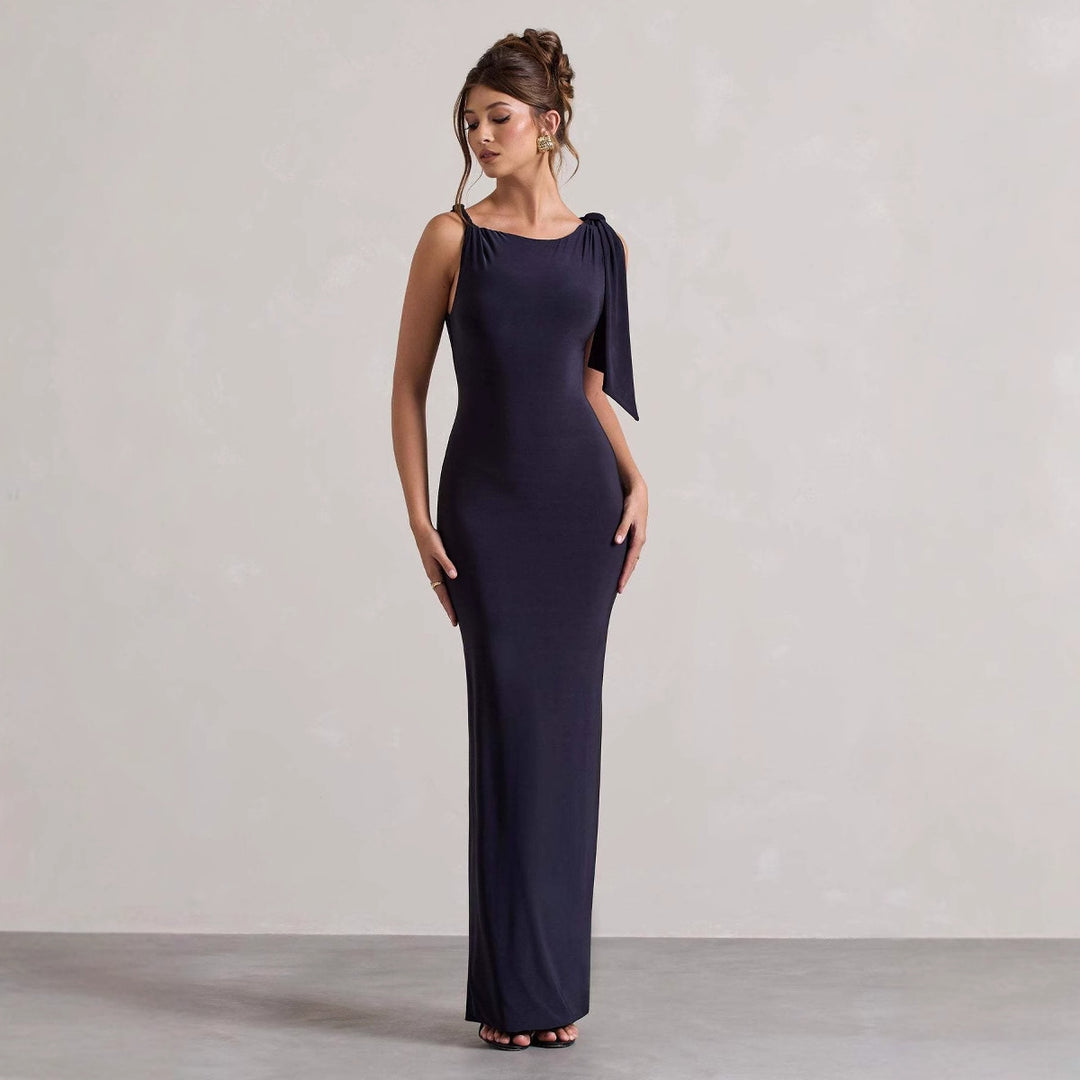 Robe Maxi Élegante pour Femmes avec Bretelle Asymétrique et Coupe Ajustée Levoire