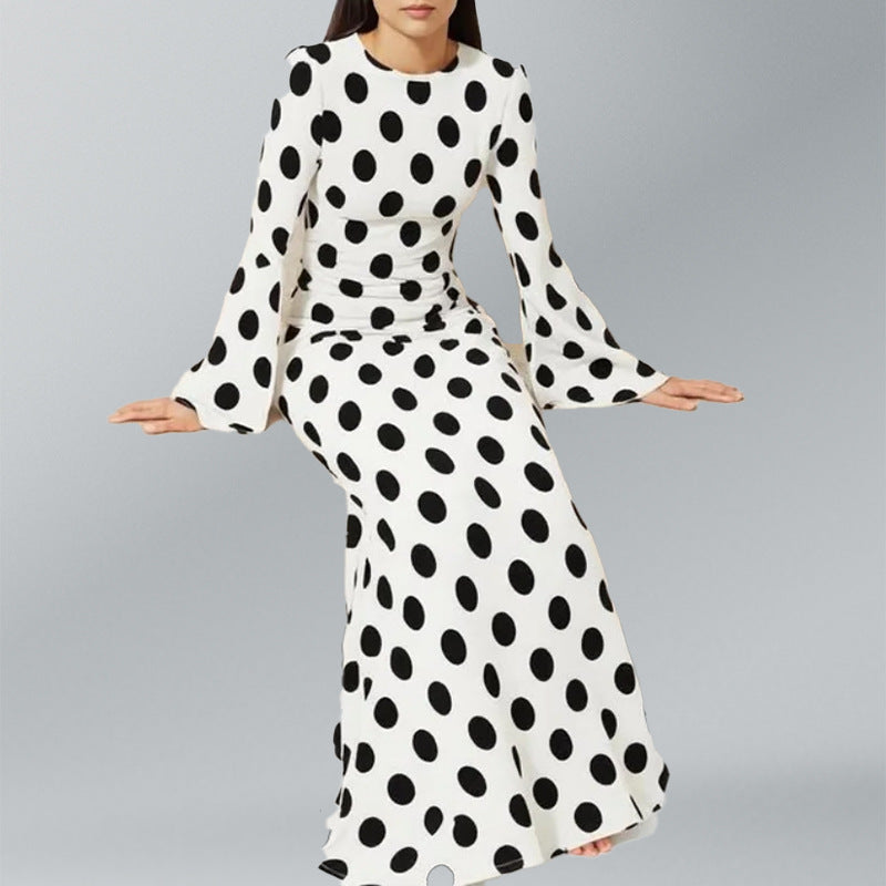 Robe maxi femme avec un motif à pois à la mode et des manches évasées Levoire