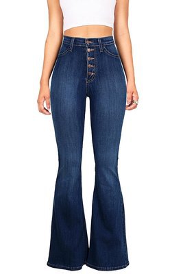 Jeans évasés taille haute pour femmes avec boutons décoratifs Levoire