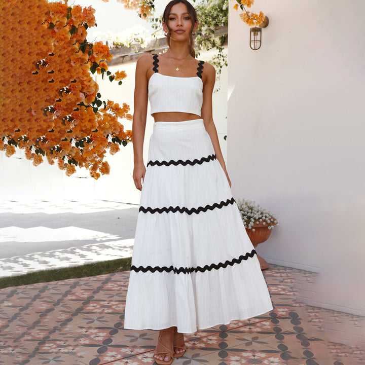 Ensemble femme deux pièces comprenant un crop top et une jupe volumineuse avec un ourlet décoratif Levoire