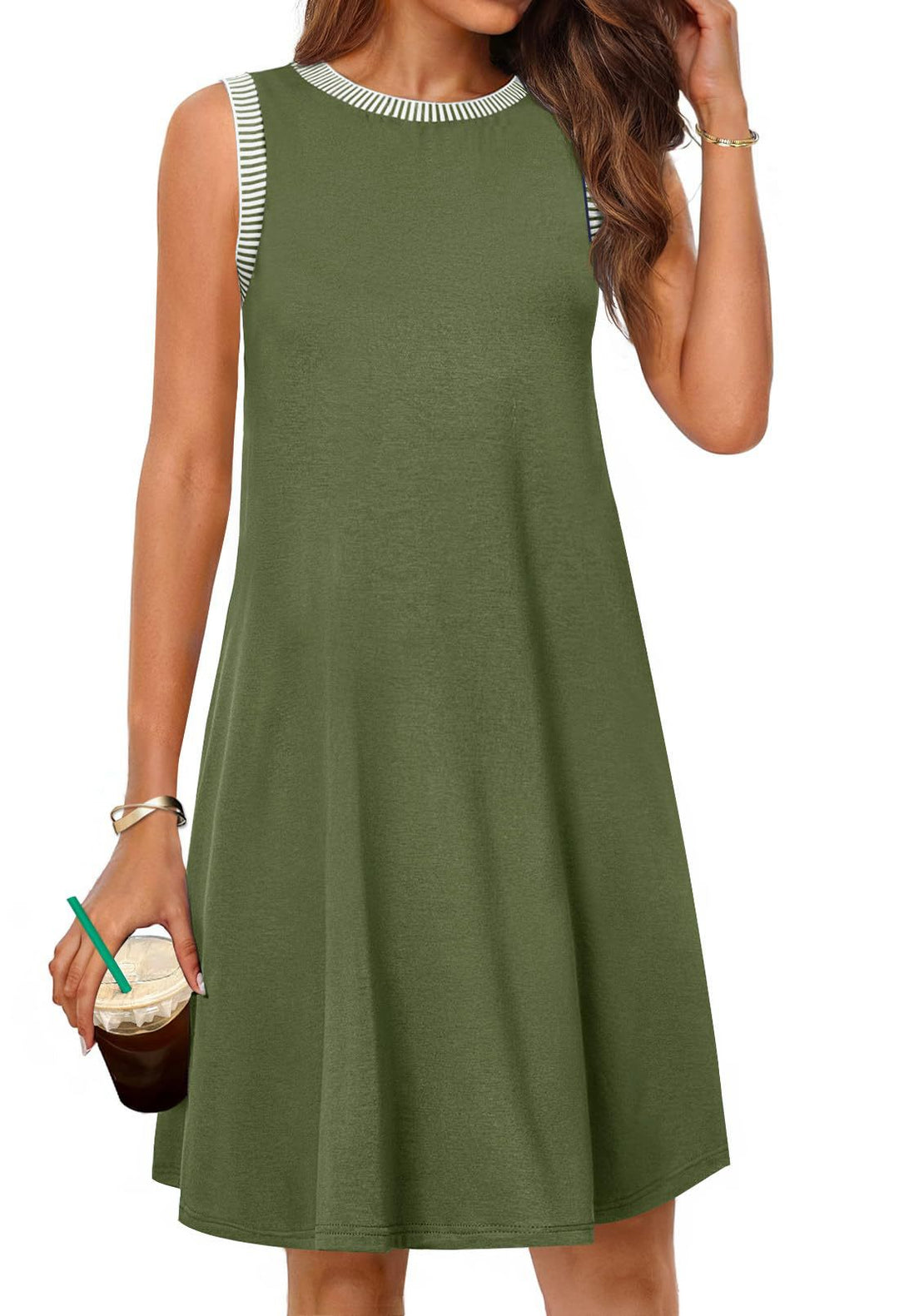 Levoire | Décontracté printemps été plage sans manches tank mini robe Vert