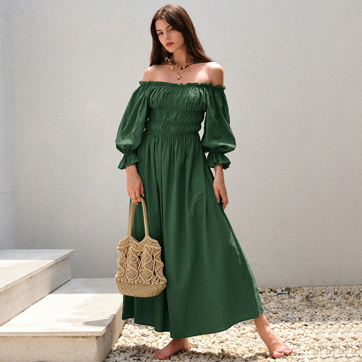 Robe maxi femme en élégant style décolleté avec manches bouffantes froncées Levoire