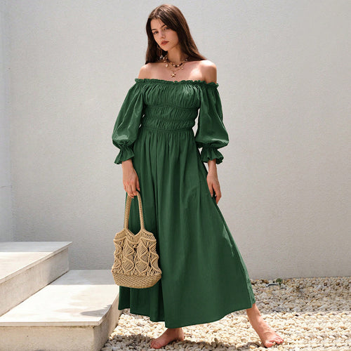 Robe maxi femme en élégant style décolleté avec manches bouffantes froncées Levoire
