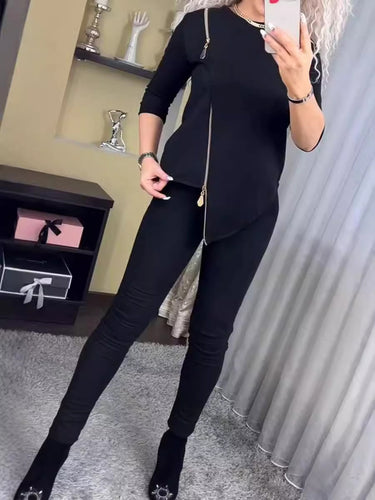 Ensemble de loungewear en velours stylé pour femmes avec fermeture éclair Levoire