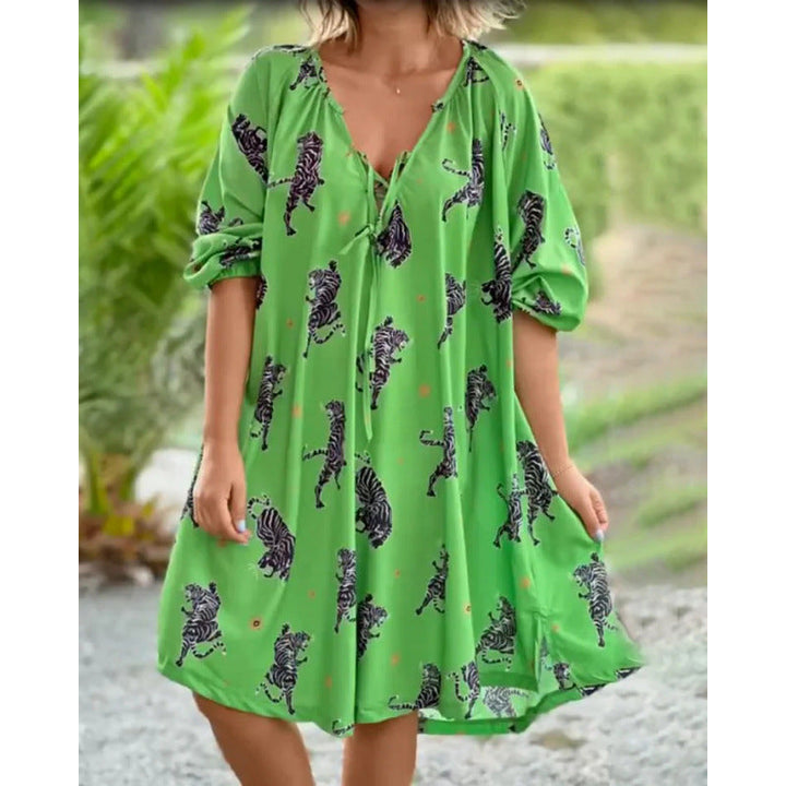 Levoire | Robe plus décolleté en V à manches courtes Robe imprimée Vert