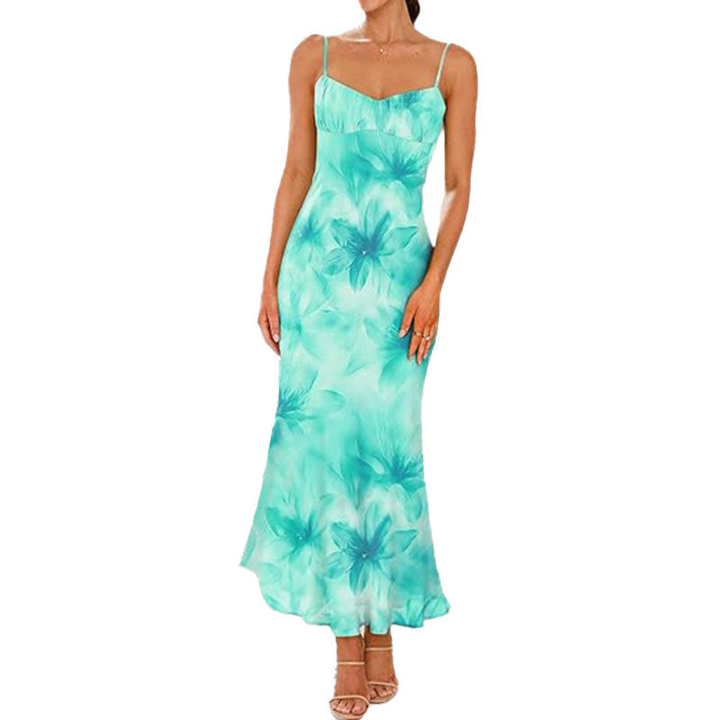 Robe Maxi Élegante pour Femmes avec Fines Bretelles et Dégradé Fantaisiste Levoire
