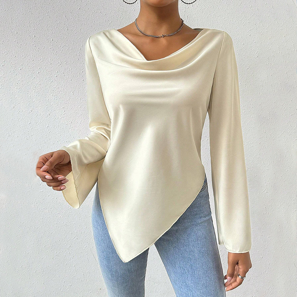 Blouse femme avec décolleté en cascade chic et manches longues Levoire