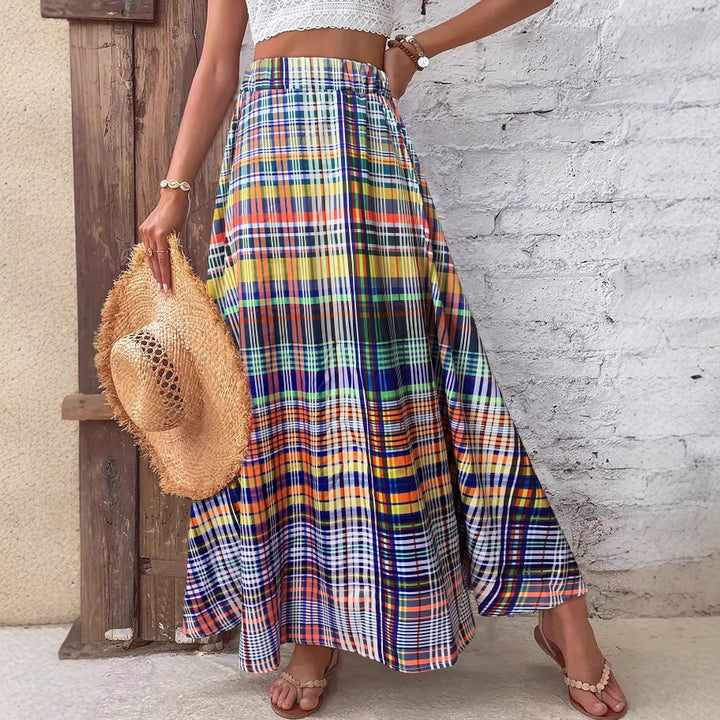 Jupe maxi pour femmes avec un motif à carreaux coloré et une coupe fluide Levoire
