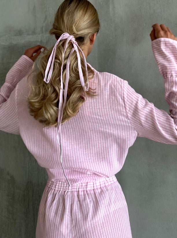 Levoire | Ensemble De Pyjama À Rayures Plissées Avec Manches Longues