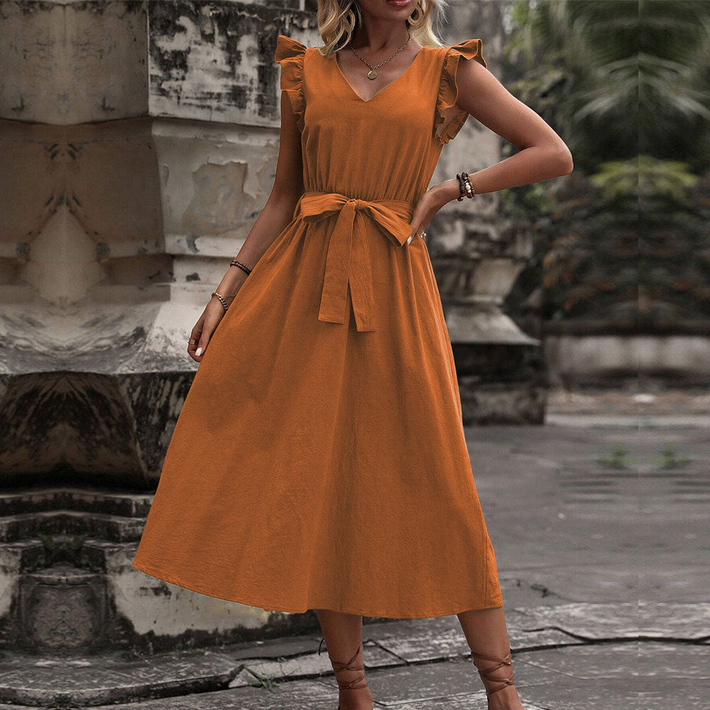 Robe maxi femme avec décolleté en V et ceinture à la taille Levoire