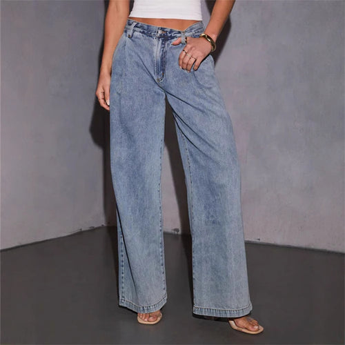 Pantalons en denim larges pour femmes avec taille haute et coupe décontractée Levoire