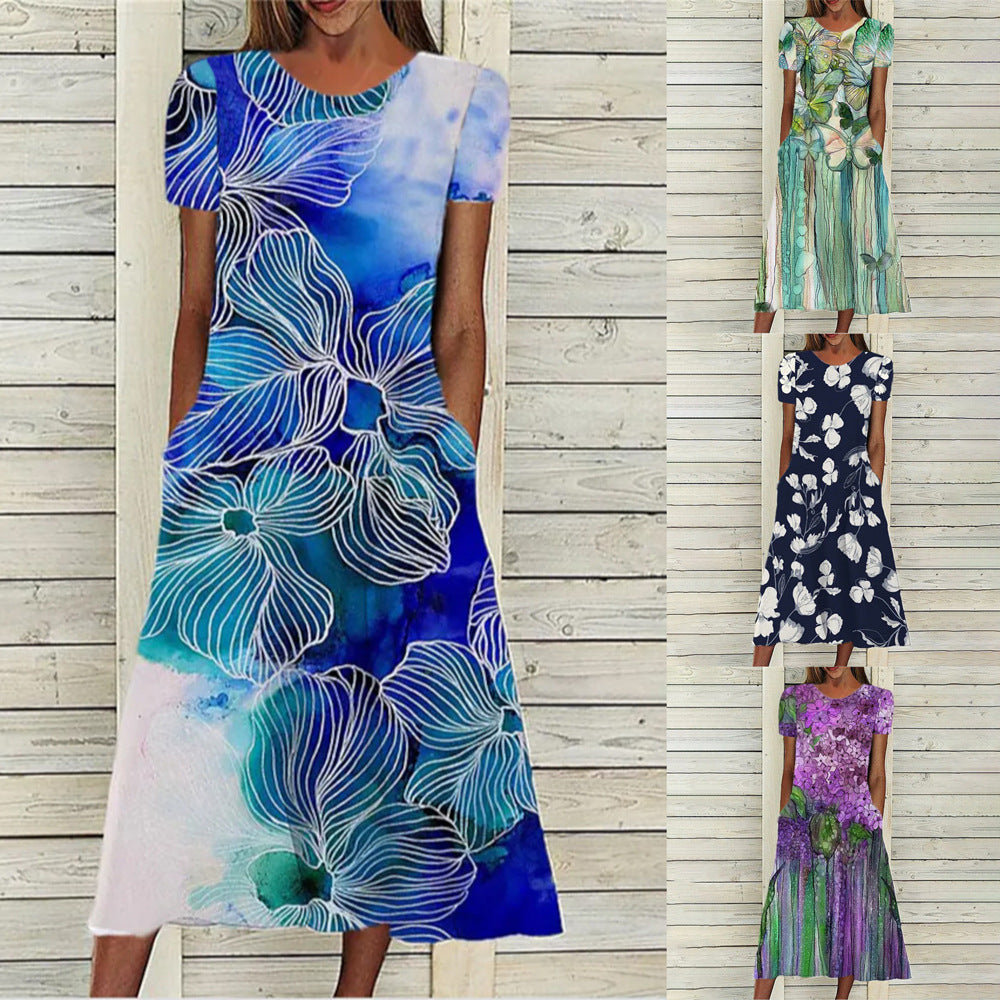 Levoire | Pratique Robe T-shirt Imprimée Col Rond avec Poche