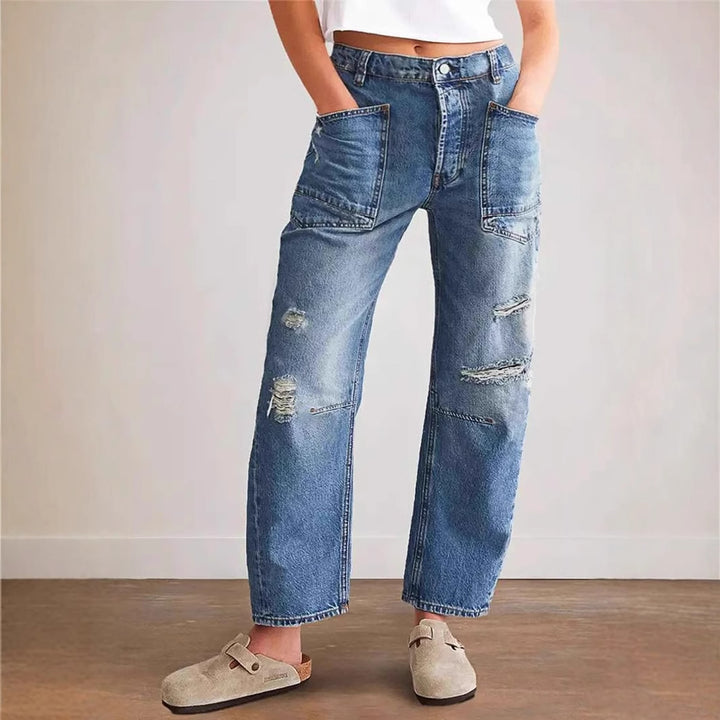 Jeans baggy pour femmes au look vintage avec détails déchirés et poches cargo Levoire