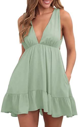 Robe mini décontractée pour femmes avec décolleté en V et détails à volants Levoire